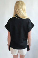 Black Contrast Zipped Stand Collared T Shirt and Short Set Short Sets JT's Designer Fashion
