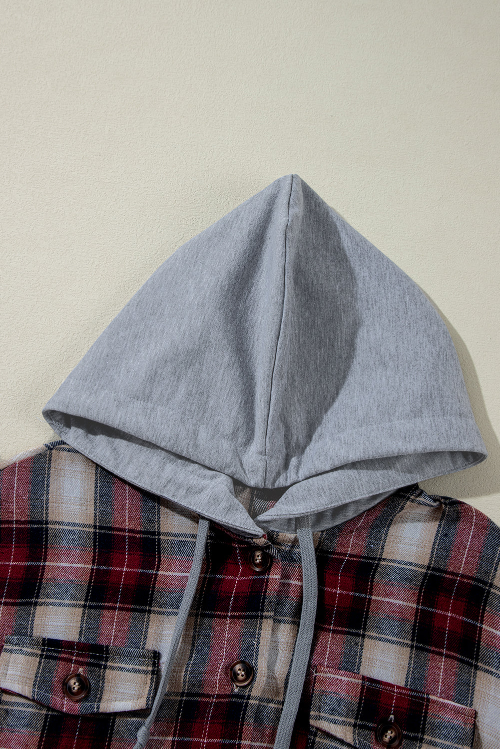 Red Plaid Print Chest Pocket Buttoned Hooded Shacket Plaid Shackets JT's Designer Fashion