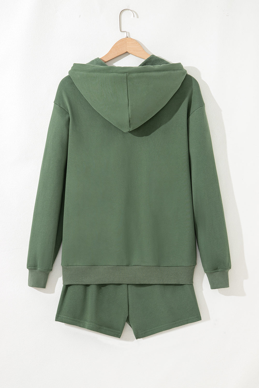 Mist Green Button Drawstring Hooded Pullover and Casual Short Set Short Sets JT's Designer Fashion