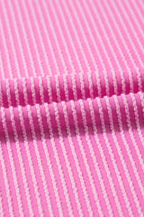 Bright Pink Corded Knit Crew Neck Puff Sleeve Shift Mini Dress T Shirt Dresses JT's Designer Fashion