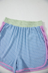 Beau Blue Corded Knit Contrast Trim Round Neck Cap Sleeve 2pcs Short Set Short Sets JT's Designer Fashion