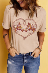 Khaki Rodeo Horse Graphic Western Cowgirl Fashion T Shirt Graphic Tees JT's Designer Fashion