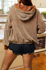 Chestnut Half Zipper Kangaroo Pocket Drawstring Corduroy Hoodie Sweatshirts & Hoodies JT's Designer Fashion