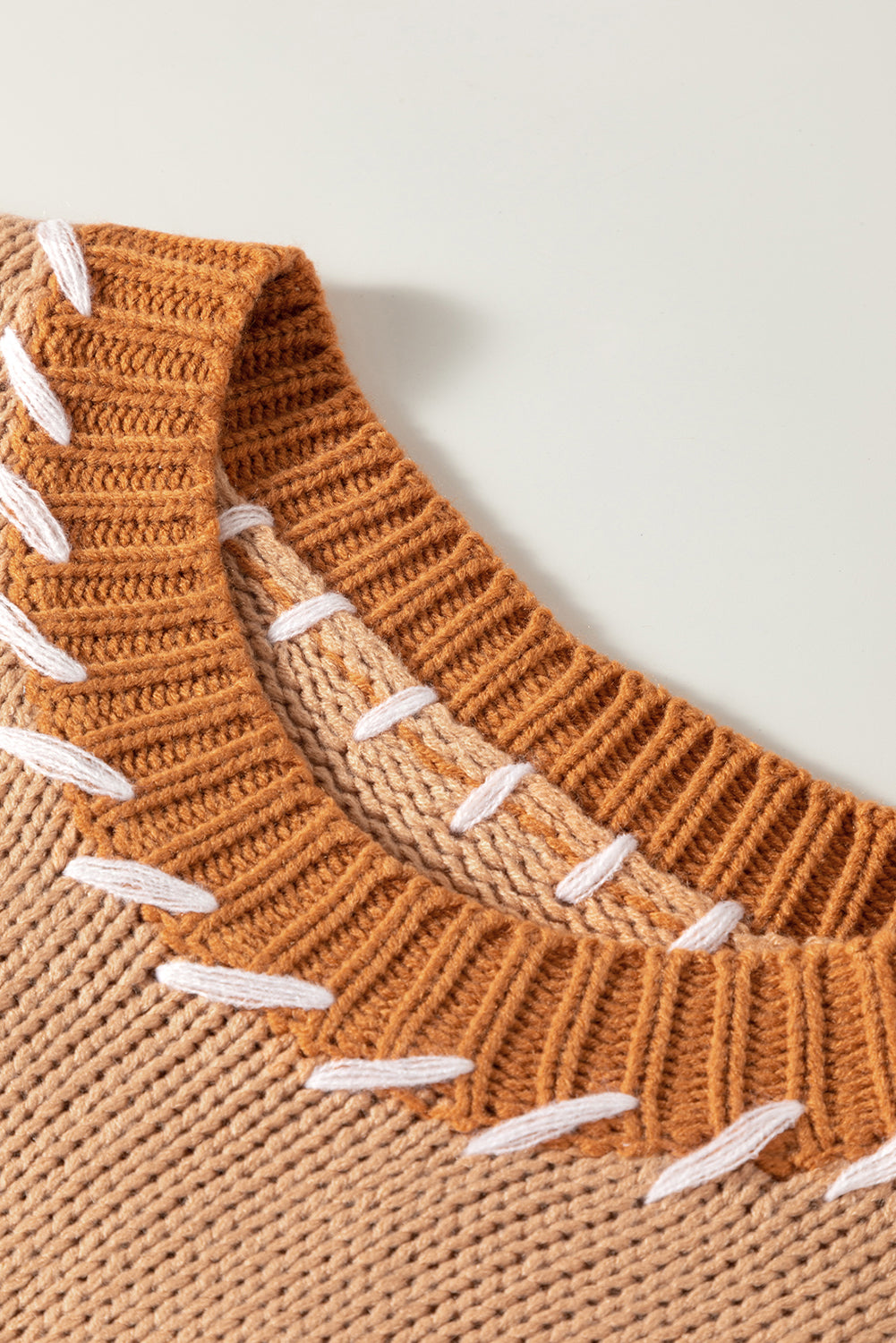 Light French Beige Color Block Contrast Stitch Oversized Sweater Sweaters & Cardigans JT's Designer Fashion