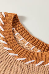 Light French Beige Color Block Contrast Stitch Oversized Sweater Sweaters & Cardigans JT's Designer Fashion