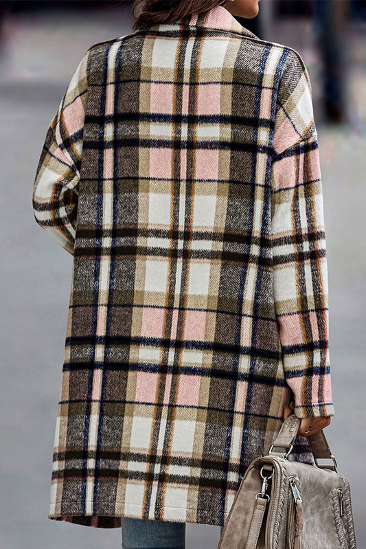 Pink Plaid Button Up Lapel Jacket Plaid Shackets JT's Designer Fashion