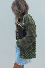 Vineyard Green Fleece Checkerboard Flap Pocket Snap Button Jacket Jackets JT's Designer Fashion