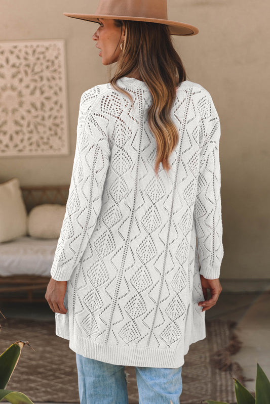White Hollow-out Openwork Knit Cardigan Cardigans JT's Designer Fashion