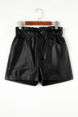 Black Faux Leather Paper Bag Waist High Rise Shorts Casual Shorts JT's Designer Fashion