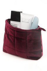 Burgundy Quilted Velour Zipper Cosmetic Organize Pouch Makeup Bags JT's Designer Fashion