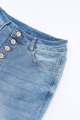 Sky Blue High Waist Buttoned Distressed Flared Jeans Jeans JT's Designer Fashion