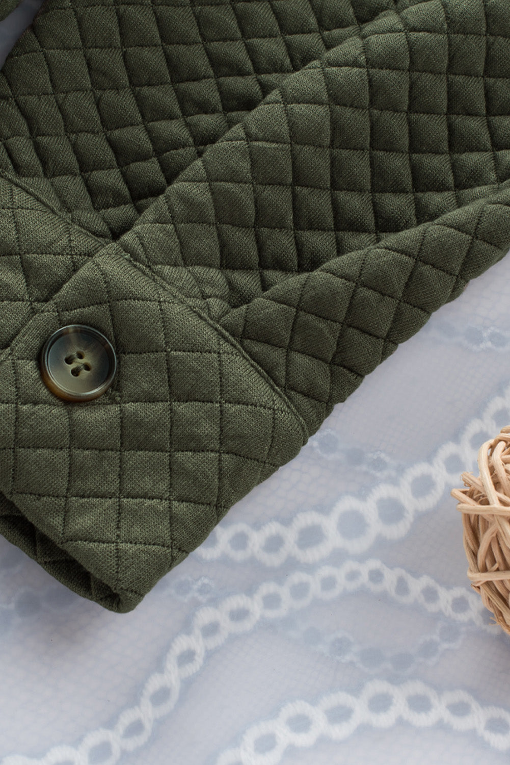 Green Retro Quilted Flap Pocket Button Shacket Jackets JT's Designer Fashion