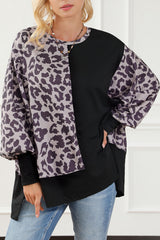 Black Leopard Patchwork Bishop Sleeve Slit Sweatshirt Sweatshirts & Hoodies JT's Designer Fashion