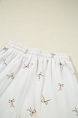Beige Bow Print Half Zip Tank and Shorts 2pcs Set Short Sets JT's Designer Fashion