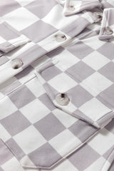Khaki Checkerboard Flap Pocket Button Front Shacket Plaid Shackets JT's Designer Fashion