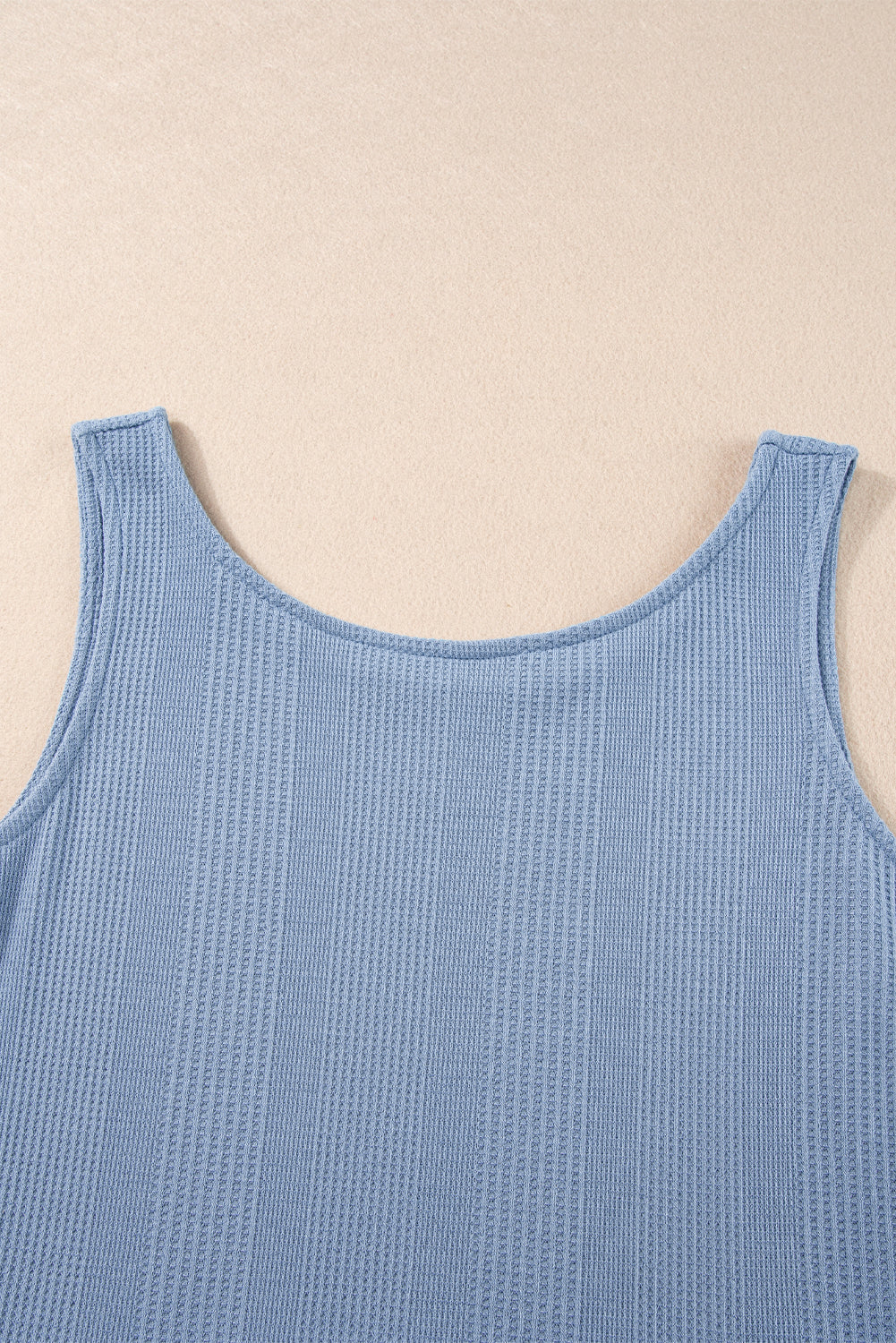 Beau Blue Solid Color Ribbed Ruffle Tank Top and Pants Set Pant Sets JT's Designer Fashion