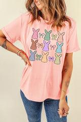 Pink Dotty Bunny Bow Printed Easter Day Fashion T Shirt Graphic Tees JT's Designer Fashion
