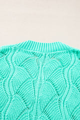 Mint Green Hollow Out Knit V Neck Drop Shoulder Sweater Sweaters JT's Designer Fashion