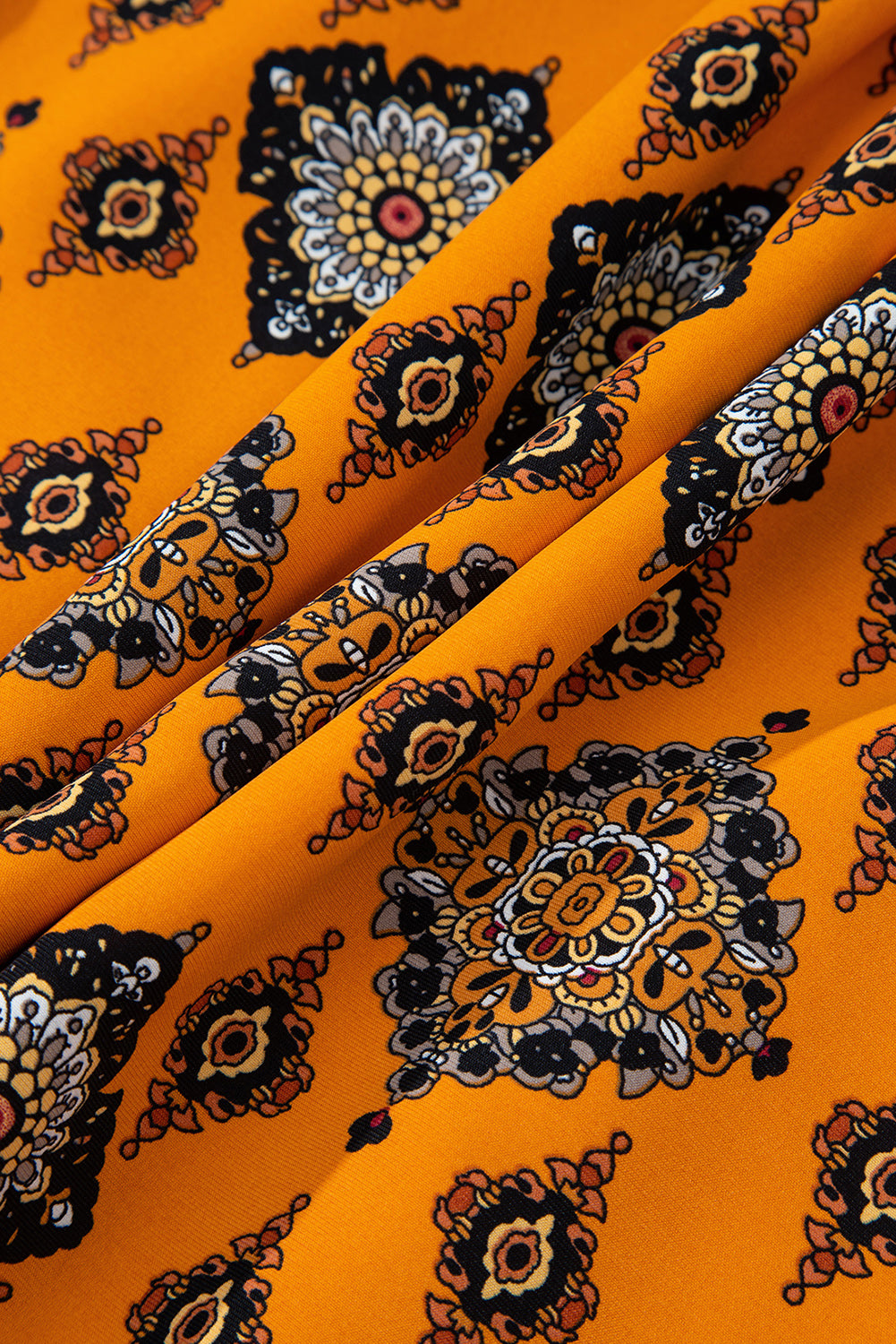 Orange Western Geometric Print Tiered Frilled Loose Fit Midi Dress Midi Dresses JT's Designer Fashion