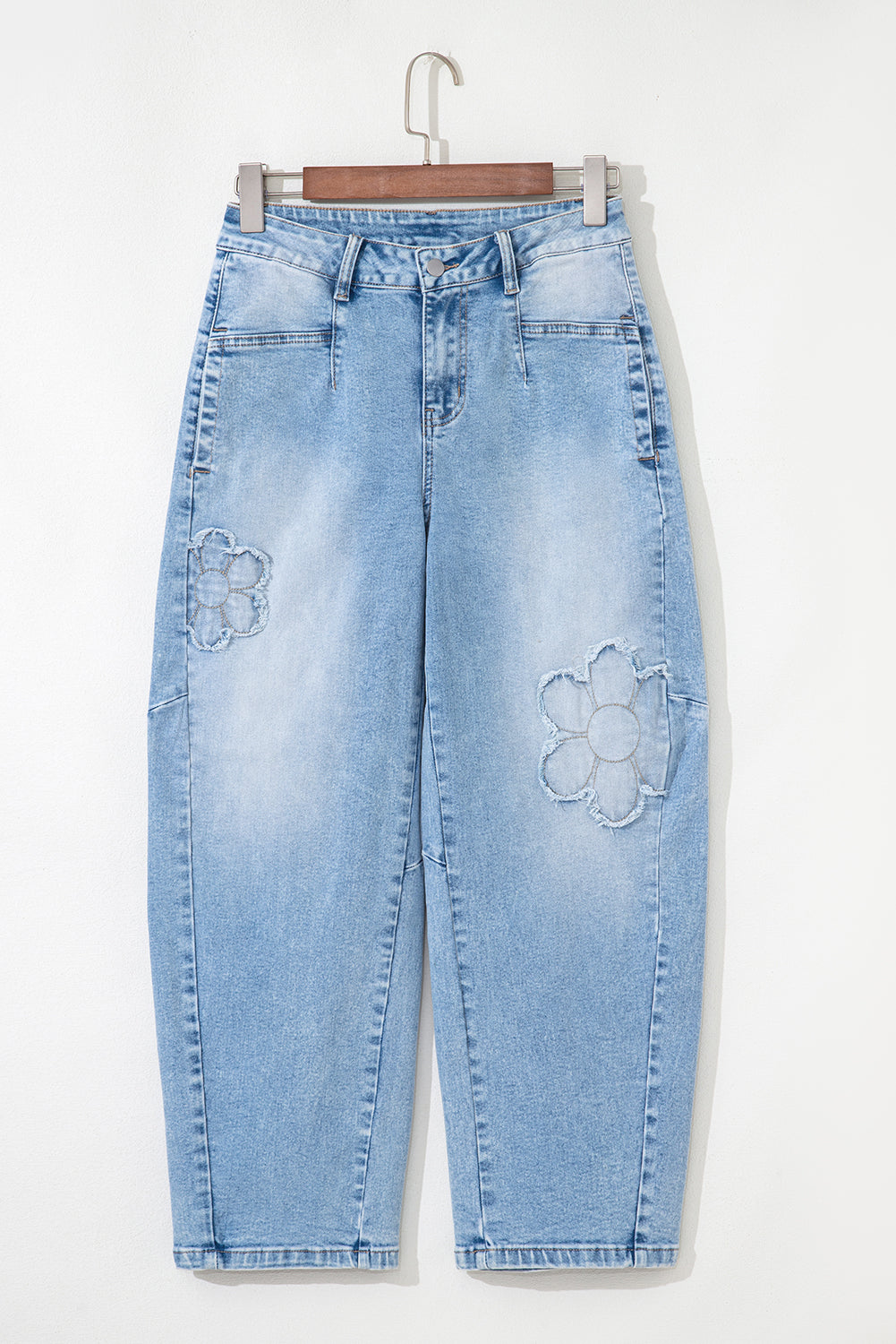 Beau Blue Flower Patched Light Wash Cropped High Waist Jeans Jeans JT's Designer Fashion