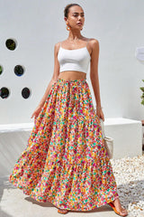 Yellow Boho Floral Print Long Skirt Bottoms JT's Designer Fashion