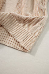 Pale Khaki Solid Color Cable Knit Ribbed Loose Sweater Sweaters JT's Designer Fashion