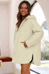 Beige Quilted Snap Button Hooded Coat Coats JT's Designer Fashion
