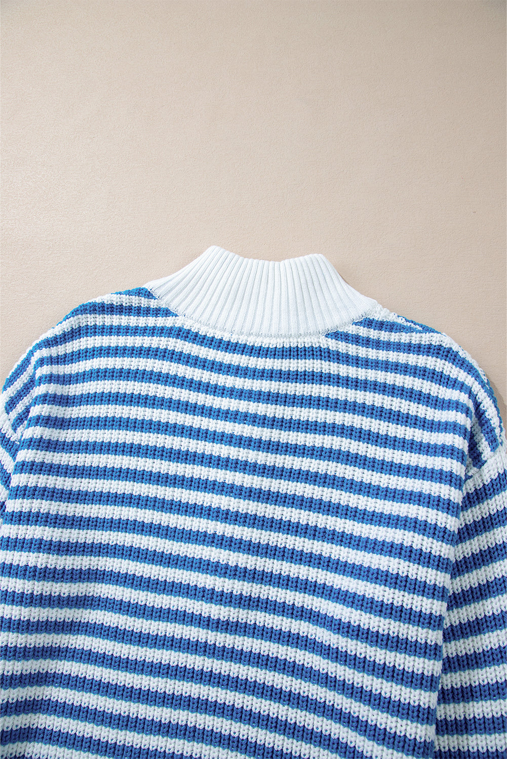 Sky Blue Stripe Zip up Collar Drop Shoulder Sweater Sweaters JT's Designer Fashion