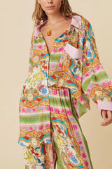 Multicolour Boho Floral Print Buttoned Long Sleeve Shirt Dress Floral Dresses JT's Designer Fashion