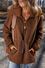 Brown Half Zip Fleece Pullover Sweatshirt Sweatshirts & Hoodies JT's Designer Fashion