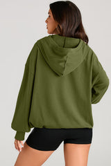 Moss Green Solid Kangaroo Pocket Half Zipper Oversized Hoodie Sweatshirts & Hoodies JT's Designer Fashion