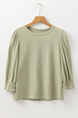 Laurel Green Textured Round Neck Half Sleeve Blouse Blouses & Shirts JT's Designer Fashion