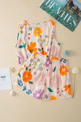 White Floral Cropped Tank and Frilly High Waist Shorts Short Sets JT's Designer Fashion