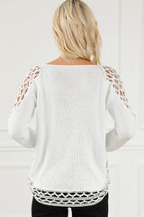 White Solid Scoop Neck Hollow Out Sweater Sweaters & Cardigans JT's Designer Fashion