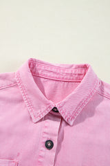 Pink Short Sleeve Double Chest Pocket Denim Shirt Dress Mini Dresses JT's Designer Fashion
