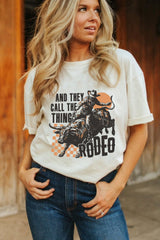 White AND THEY CALL THE THING RODEO Graphic Crewneck Tee Graphic Tees JT's Designer Fashion