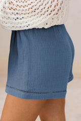 Sail Blue Cotton Gauze Paperbag Shorts Casual Shorts JT's Designer Fashion
