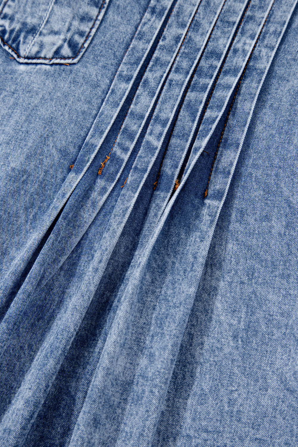 Beau Blue Tie V Neck Tucking Detail Short Sleeve Denim Shift Dress Mini Dresses JT's Designer Fashion