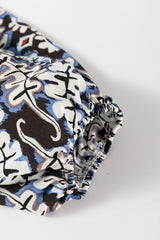 Blue Tribal Print Lace-up Frilled Neck Puff Sleeve Blouse Blouses & Shirts JT's Designer Fashion
