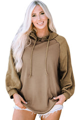 Khaki Waffled Expose Seam Drawstring Hoodie Sweatshirts & Hoodies JT's Designer Fashion