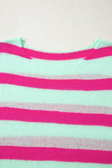 Green Stripe Round Neck Casual Sweater Sweaters JT's Designer Fashion