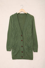 Green Front Pocket and Buttons Closure Cardigan Sweaters & Cardigans JT's Designer Fashion