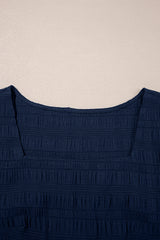 Dirty blue Textured Square Neck Top and Shirred High Waist Shorts Set Short Sets JT's Designer Fashion