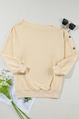 Beige Buttoned Sleeve Dropped Shoulder Sweatshirt Sweatshirts & Hoodies JT's Designer Fashion