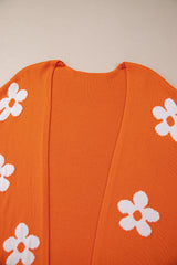Orange Flower Pattern Drop Shoulder Plus Size Cardigan Plus Size Sweaters & Cardigans JT's Designer Fashion