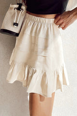 Beige Tiered Ruffled Hemline Elastic Waist Mini Skirt Skirts & Petticoat JT's Designer Fashion