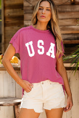 Rose Red Textured USA Graphic T Shirt Graphic Tees JT's Designer Fashion