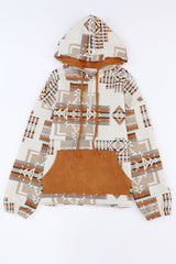 Beige Aztec Print Kangaroo Pocket Half-Zip Hoodie Sweatshirts & Hoodies JT's Designer Fashion