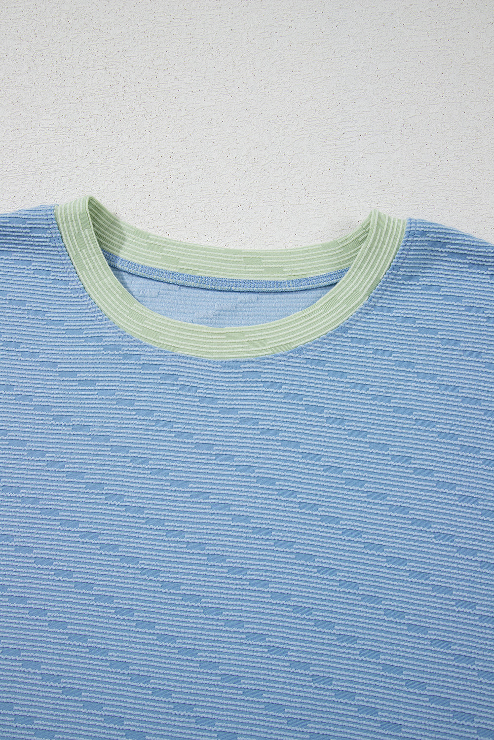 Beau Blue Corded Knit Contrast Trim Round Neck Cap Sleeve 2pcs Short Set Short Sets JT's Designer Fashion