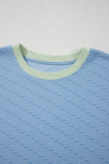 Beau Blue Corded Knit Contrast Trim Round Neck Cap Sleeve 2pcs Short Set Short Sets JT's Designer Fashion